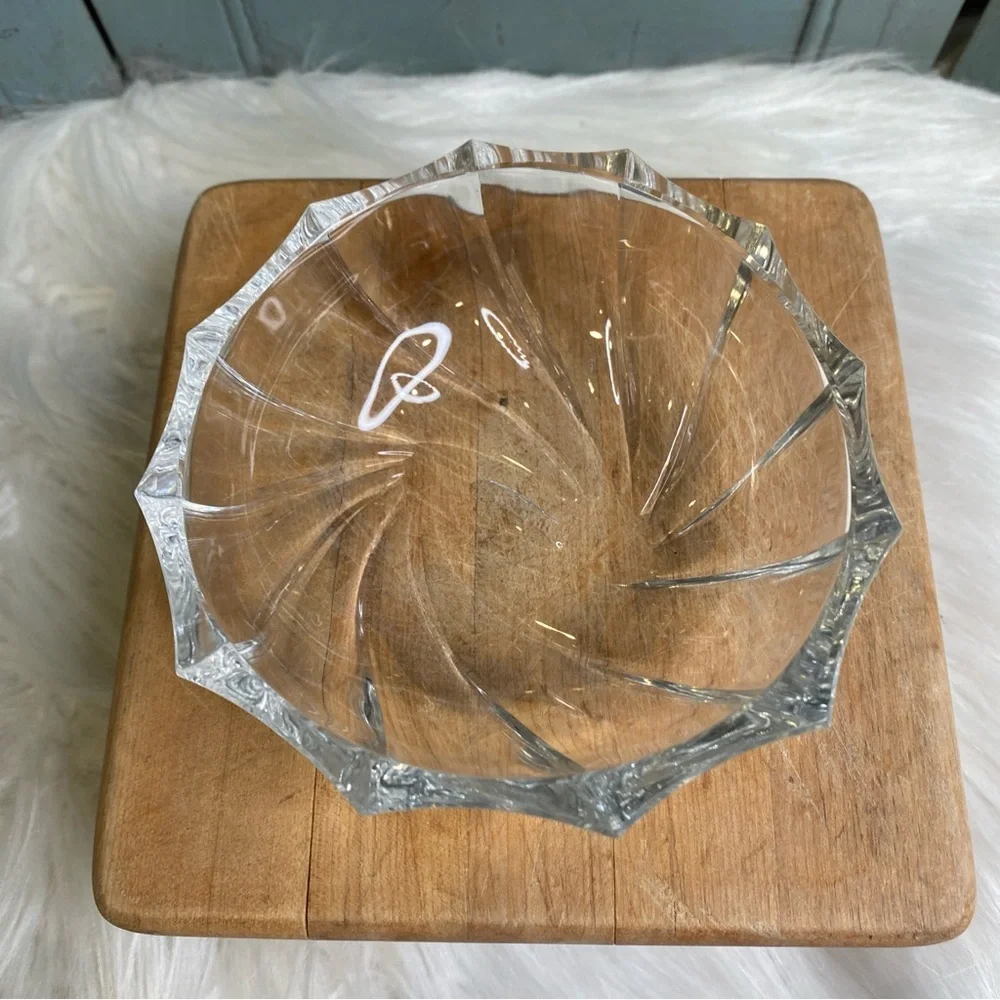 Vintage Val St Lambert Belgium Crystal Swirl Spider Web Dessert Berry 4.5